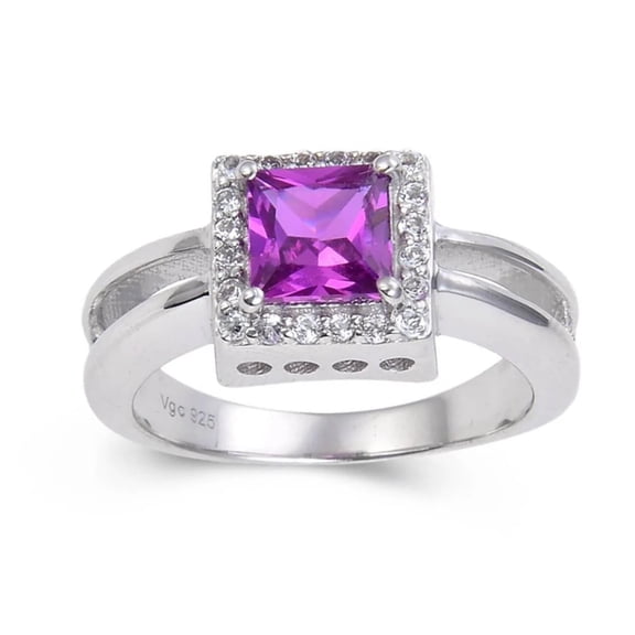 Purple Sapphire Chunky Square Halo Ring
