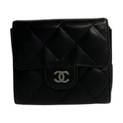 Pre-Owned CHANEL Chanel Matelasse Lambskin Leather Genuine Bifold Wallet Mini Black 17893 (Good)