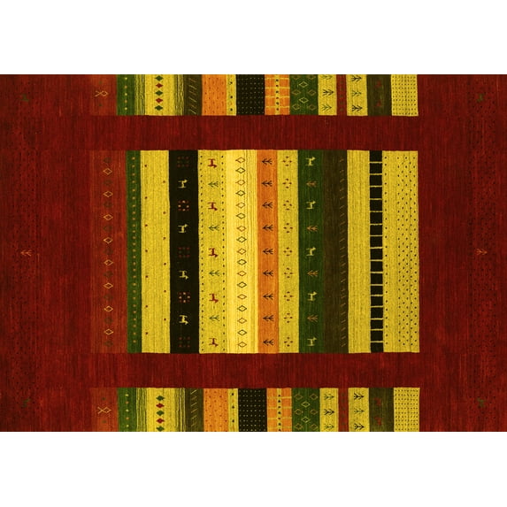 Ahgly Company Indoor Rectangle Abstract Yellow Contemporary Area Rugs, 2' x 5'