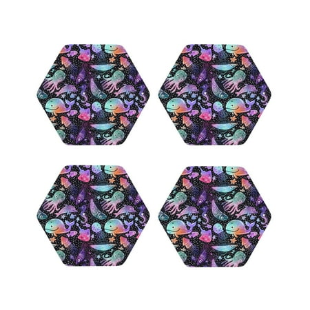 

Fuzoiu whale fish octopus Print Leather Coasters Set Drink Coasters Set of 4 for Tabletop Protection Durable PVC Coasters Home Décor and Housewarming Gift-Hexagon