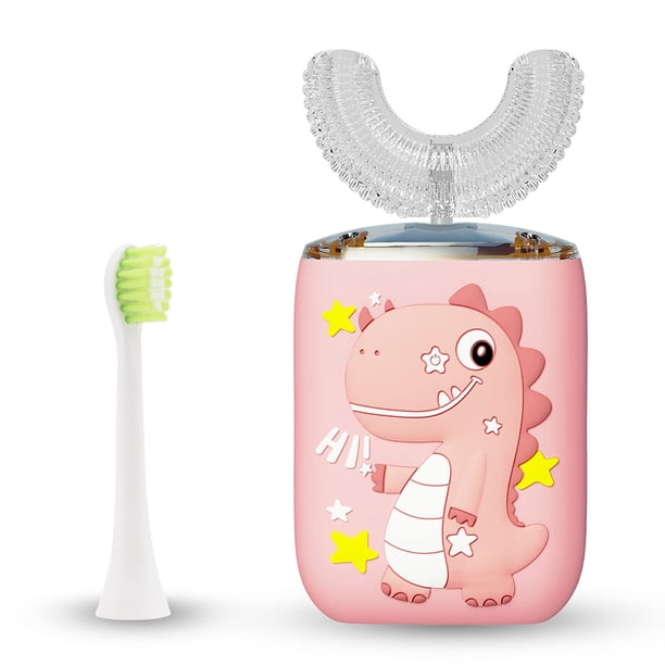 Cepillo de dientes electrónico en forma de U para bebés con diseño de dibujos animados, herramienta de limpieza ajustable para niños, suministros para el cuidado de la boca de masaje de goma rosa Inevent CE001595-02B