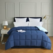 MallenHome Down Alternative Comforter -All Season Reversible Comforter - Quilted Duvet Insert with Corner Tabs -Box Stitched - Hypoallergenic, Soft, Fluffy (Full/Queen, Navy)