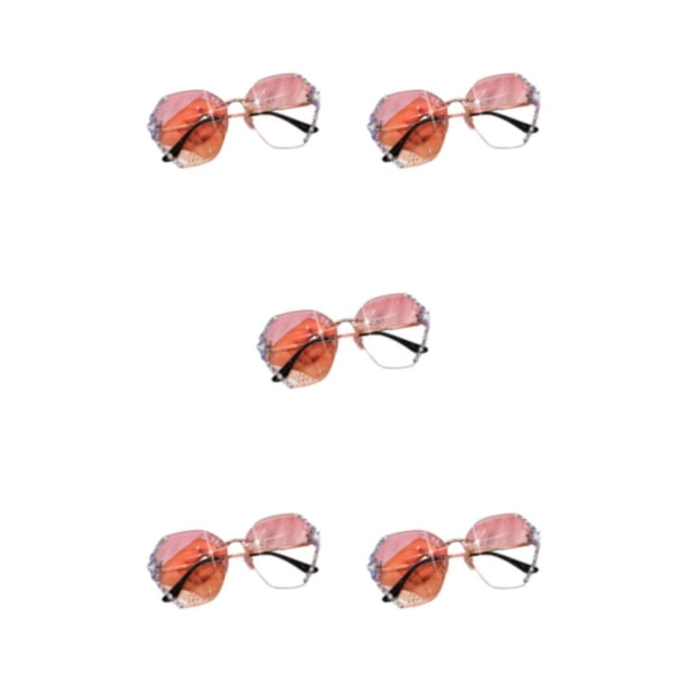 relayinert Protection Sunglass Vintage Rhinestone Glasses For Outdoor Activities Metal Vintage Frameless Rhinestone Glasses pink 5Set