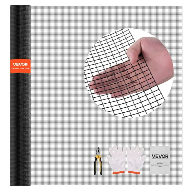 VEVOR Valla de Jardín 183 cm x 15,24 m, Malla 1,27 x 1,27 cm, Rollo de Malla de Alambre Galvanizado de φ1,06 mm, para Gallinero Recubierta de Vinilo, para Plantas de Jardín y Jaulas para Conejos