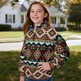 thumbnail image 3 of Uorisanigo Girls' 1/4 Zipper Sweatshirts Oversized Sweatshirts Casual Brown Southwest Aztec Long Sleeve Workout Shirts Drop Shoulder Jackets Hoodies Fall Clothes Size 7-8, 3 of 7
