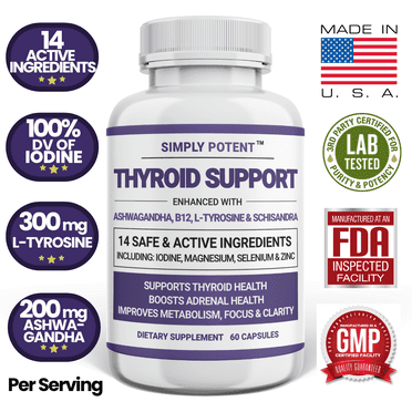 Simply Potents Thyroid Support Supplement with Ashwagandha & Iodine, 60 Capsules