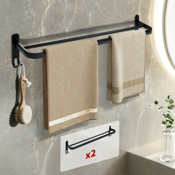 HOONGKAI Towel Rack for Bathroom,(2 Pack) Double Towel Bar 24Inch, Stainless Steel Bathroom Towel Holder, Double Towel Hanger Wall Mounted Towel Rod
