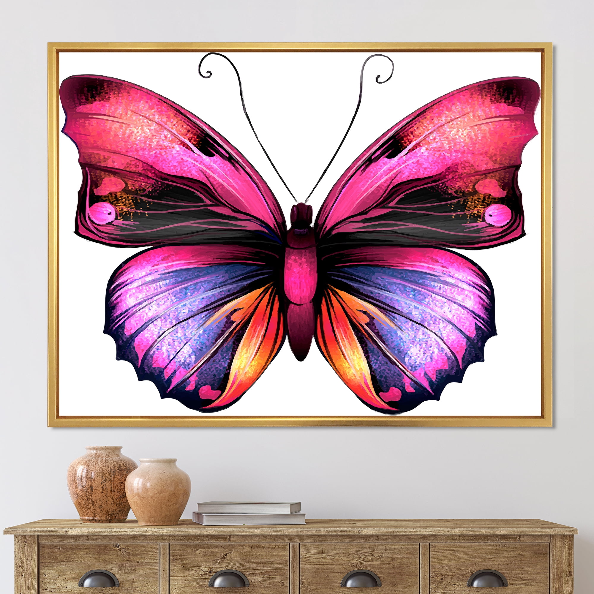 Designart 'Portrait Of Bright Pink Butterfly' Modern Framed Canvas Wall Art Print