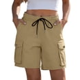 thumbnail image 4 of Costeam Womens Cargo Bermuda Shorts Lightweight Casual Summer Dual Button Flap Cargo Pockets Drawstring Elastic High Waist Loose Relaxed Mid Knee Walking Lounge Short Pants, 4 of 8