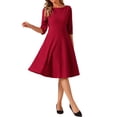 thumbnail image 1 of Vestido Inspirador Chic para Trabajar con Cuello Barco, Mangas Cortas, Midi, Acampanado, para Oficina, Talla XS, Rojo, 1 of 6