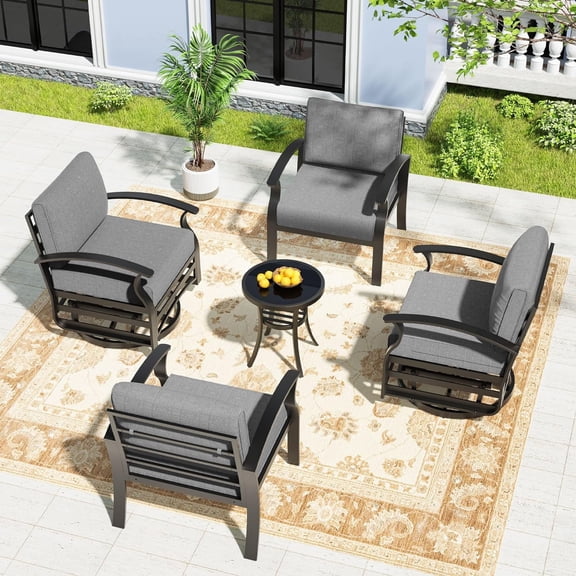 Gotland Aluminum Patio Furniture Set,5 Pieces 4 Seat Metal Outdoor Furniture Conversation Set w/Swivel Chairs,Gray