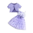 thumbnail image 2 of Piuwrlz Dress Sets for Schoolgirl Short Sleeved Jacket and Skirt Set Bow-knot Solid Color Printed Skirts Suits Purple Size 4 Years, 2 of 8