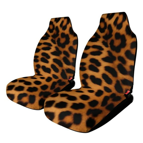 Brown Leopard Print Set of 2Pcs Car Seat Covers Easy Clean Automobile Seat Protector Car Interior Accessories