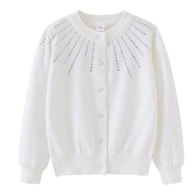 CAUYDYKids Girls Fall Winter Spring Cardigan Sweater Toddler Long Sleeve Button Knit Solid Lightweight Sweaters Tops(A-White,2-3 Years)