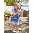 thumbnail image 5 of RUINIXCW Toddler Girls Denim Dress Plaid/Cow Pattern Patchwork Buttons Bowknot Decor Doll Collar Fly Sleeve Casual Dress Jeans Dress, 5 of 8