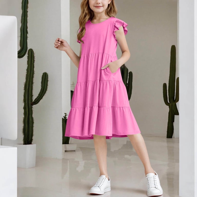 Bxsruta Stretch A-Line Skater Dress for Girls, Round Neck Short Sleeve  Twirly Layered Design for Dance Recitals and Festive Occasions - Walmart.com