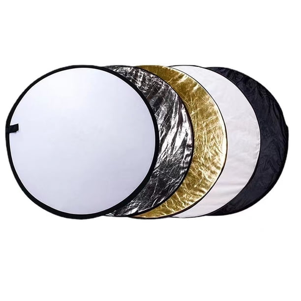 Reflector de luz de 23 pulgadas/60 centímetros Difusor de luz Multidisco plegable 5 en 1 con bolsa - Translúcido, plateado, dorado, blanco y negro para estudio