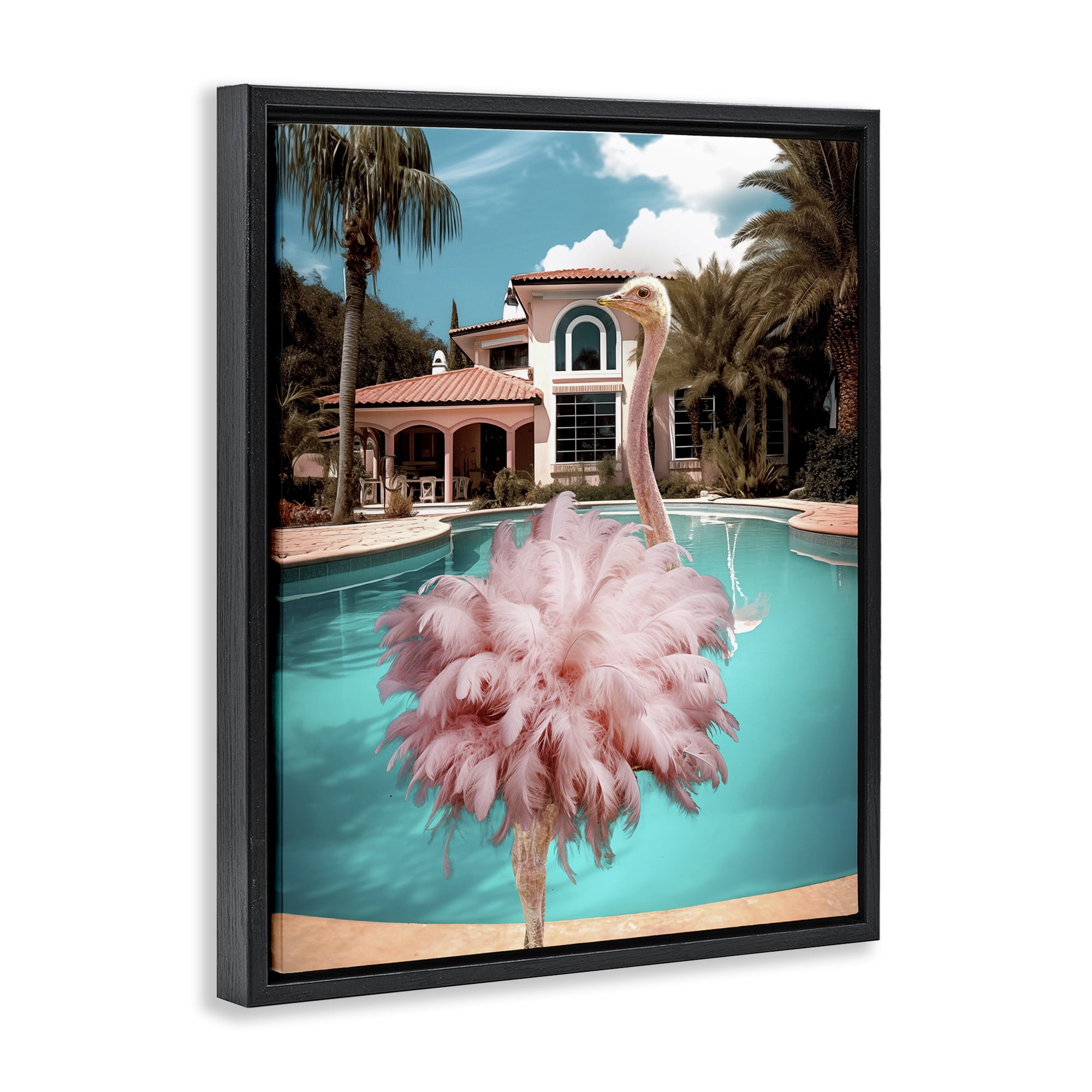 Stupell Industries Pink Feathered Ostrich Animals & Insects Painting Black Floater Framed Canvas Art Print Wall Art, 17 x 21