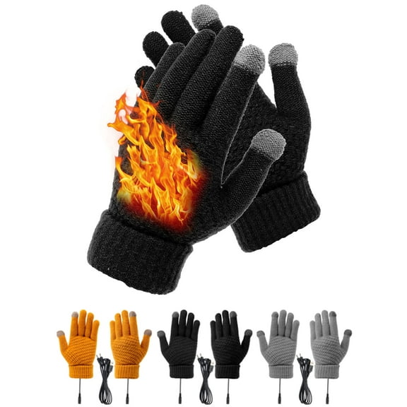 Luxtrada 1 Set Electric Gloves USB Heating Touch Screen Full Finger Winter Thermal Gloves,Black