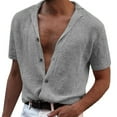 thumbnail image 3 of xiaxaixu Men Summer Knit Tops Casual Short Sleeve Lapel Collar Button Down Shirts Solid Color Tops, 3 of 5
