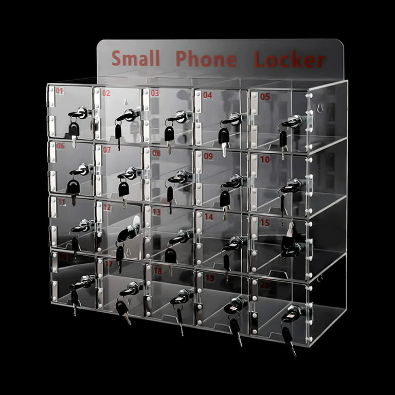 Threan Cell Phone Locker Box Clear Cell Phone Storage Acrylic Cell Phone  Lock Box with Door Locks and Keys Wall Mounted Cell Phones Storage Cabinet