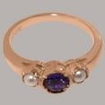 thumbnail image 6 of LBG British Made 10k Rose Gold Real Natural Amethyst & Cultured Pearl Womens Statement Ring - 33 size options - Size 8, 6 of 7