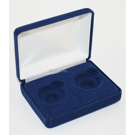 Blue Felt COIN DISPLAY GIFT METAL BOX holds 2-Quarters or Presidential $1