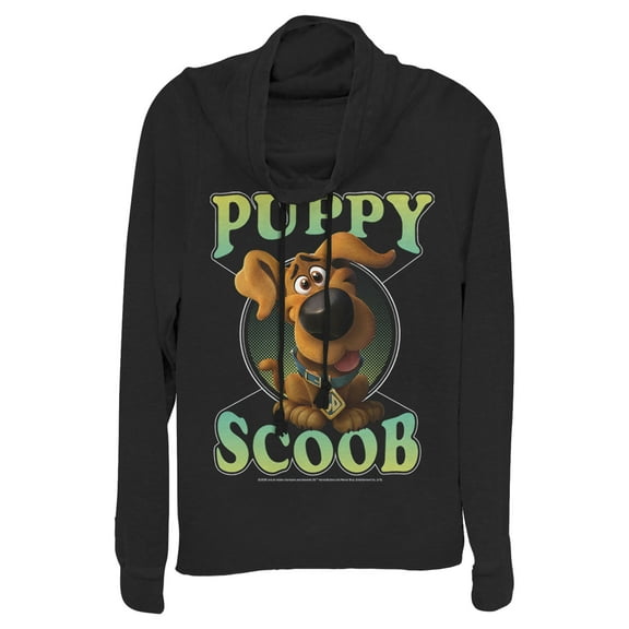 Junior's Scooby Doo Puppy Circle  Cowl Neck Sweatshirt Black X Small