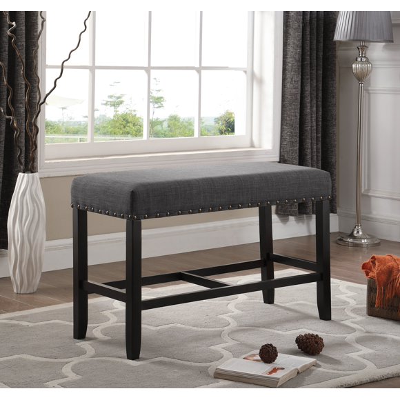 Roundhill Furniture Banc de Salle à Manger Hauteur Comptoir en Tissu Biony avec Garniture à Clous, Gris