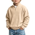 thumbnail image 2 of FSYBOA Boys Full Zip Sweatshirts, Fall Solid Color Long Sleeve Casual Kids Zipper Jackets Beige Size 11-12T, 2 of 9