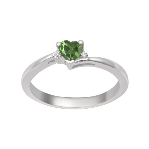 925 Sterling Silver Peridot 4MM Heart Shape Dainty Women's Valentines Day Gifts Ring