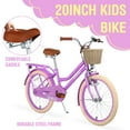 thumbnail image 3 of Girls Bike with Basket for Kids 7-10, 20" Kids' Bicycles Leather Saddle & Safety Bell, Purple, 3 of 6