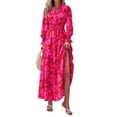 thumbnail image 1 of Vestido PRETTYGARDEN Floral Maxi Manga Larga Cuello en V Rojo M, 1 of 8