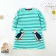 thumbnail image 3 of Girls Dresses Long Sleeve Cartoon Stripes And Penguins Appliques A Line Flared Tutu Girls Dress Green 6-7 Years, 3 of 4