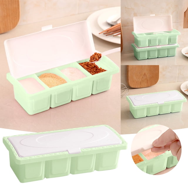 Cqxid Storage Containers Under $5 4 Grid Seasoning Box Multi Grid Seasoning Rack Household Seasoning Container With Spoon Seasoning And Sugar Seasoning Bottle