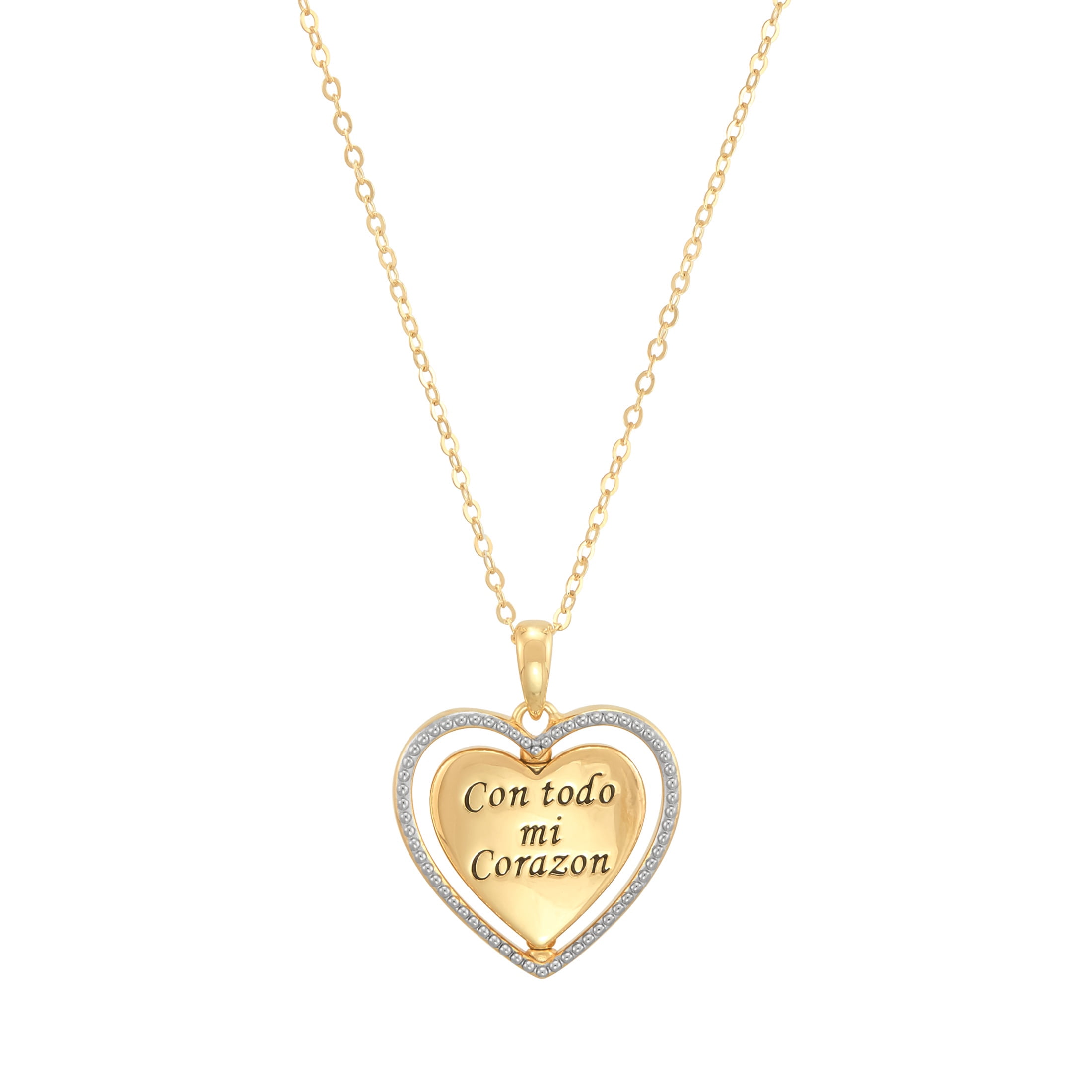 Brilliance Fine Jewelry Sterling Silver 14KT Gold Plated Spinning "Abuela" Heart Pendant Necklace, 20"