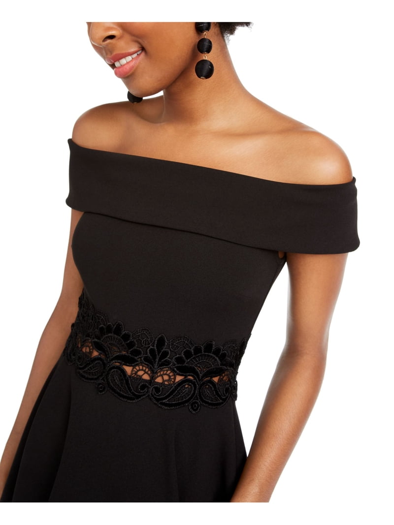 B DARLIN Womens Black Embellished Off Shoulder Mini Formal Fit + Flare Dress  3\4 - Walmart.com