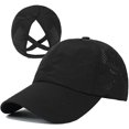 thumbnail image 1 of Womens Criss Cross Ponytail Baseball Cap Adjustable High Messy Bun, 1 of 5