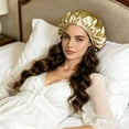 thumbnail image 4 of No Sleep Bonnet 13.78 Inch, Heatless Curl Satin Bonnet for Sleeping with Long Ribbons for Braids Long Hair Twist Locs Natural Hair Overnight Nighttime, Hair Care, Gold, 4 of 4