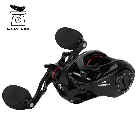 KastKing Right Baitcasting Fishing Reel 6oz 17.6 LB Carbon Fiber Drag 7.2:1 Gear Ratio Spartacus ll-Black