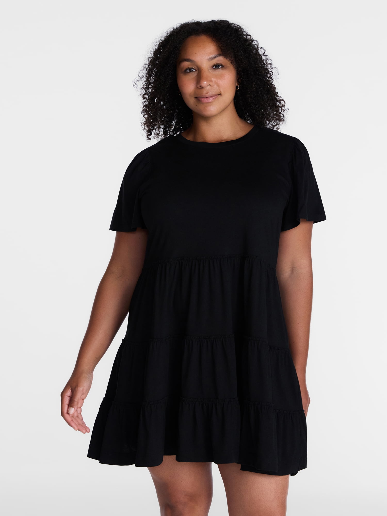 Time and Tru Women's and Women’s Plus Cotton Swing Dress with Short Sleeves, Sizes XS-4X