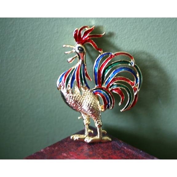Vintage Brooch, Beautiful Rooster Enamel Brooch