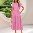 thumbnail image 5 of Efsteb Summer Dresses for Women Crew Neck Long Dress Short Sleeve Sundresses Classic Solid Color Casual Loose Comfy Fashion Spring Dresses (Hot Pink,XXL), 5 of 9