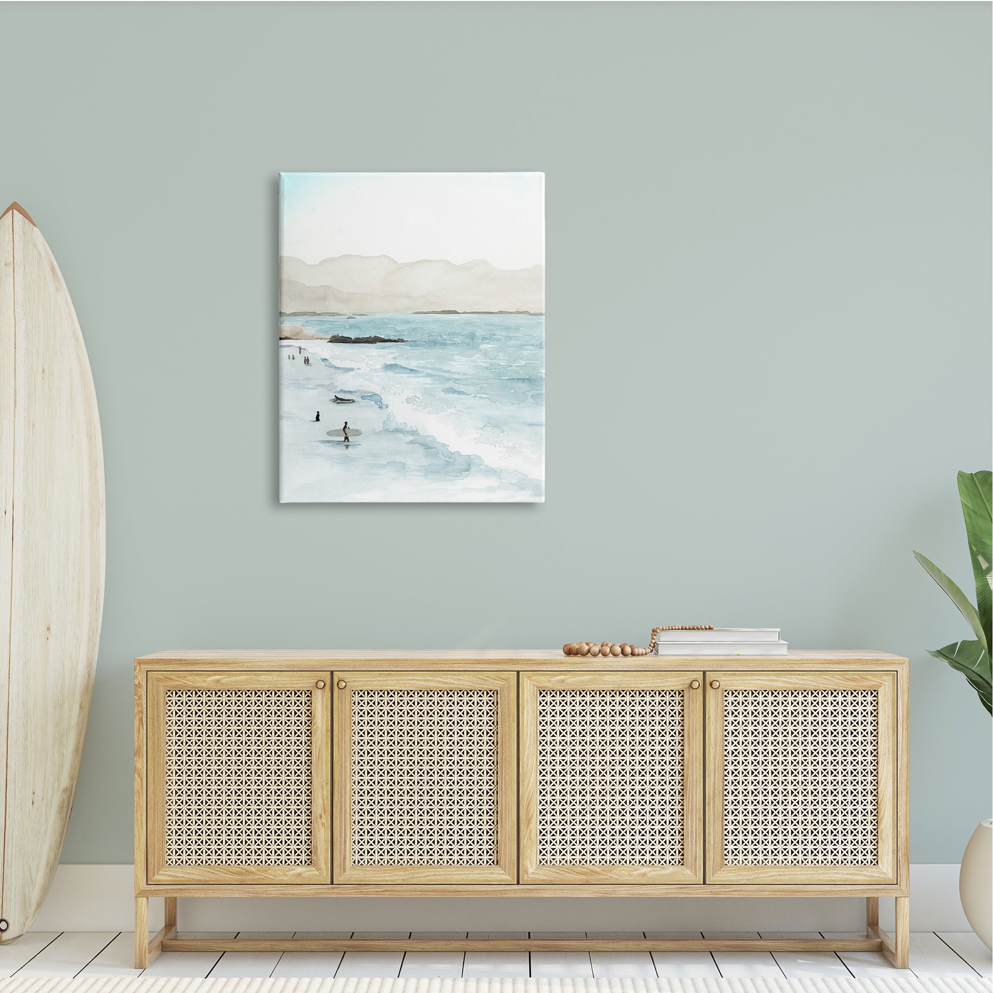 Stupell Industries Surfing Shoreline Sea Waves Foggy Mountains ,30 x 40, Design by Grace Popp