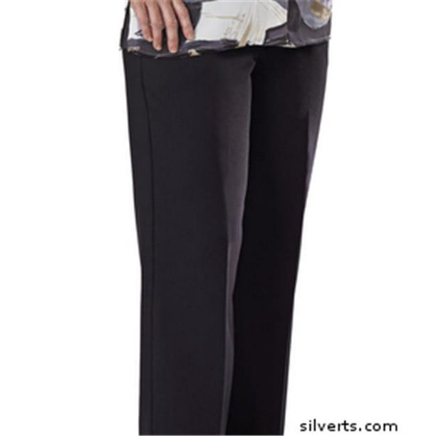 Women Petite Pants Elastic Waist Two Pocket - Black, Size 12 P