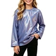 thumbnail image 4 of Juorvia Tops for Girls Kids Loose Fitted Crew Neck Long Sleeve Blouse Sequin Dance Performance Stage(7-8Years,Blue), 4 of 5