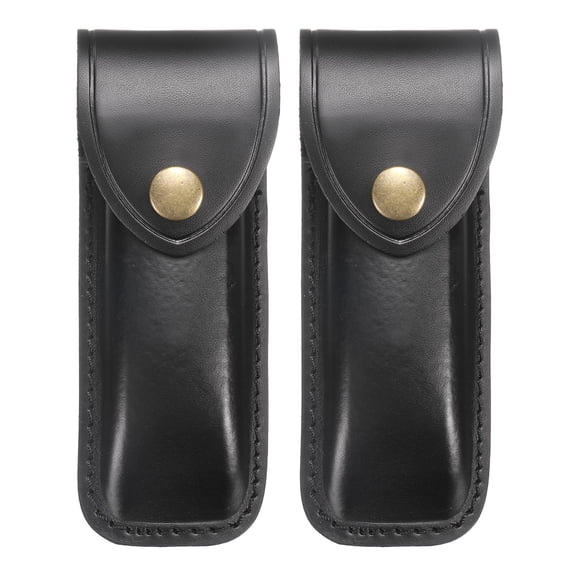 Uxcell 2pcs Leather Knife Sheath 5.71" with Hole for Belt Folding Knife Camping Outdoors, Black