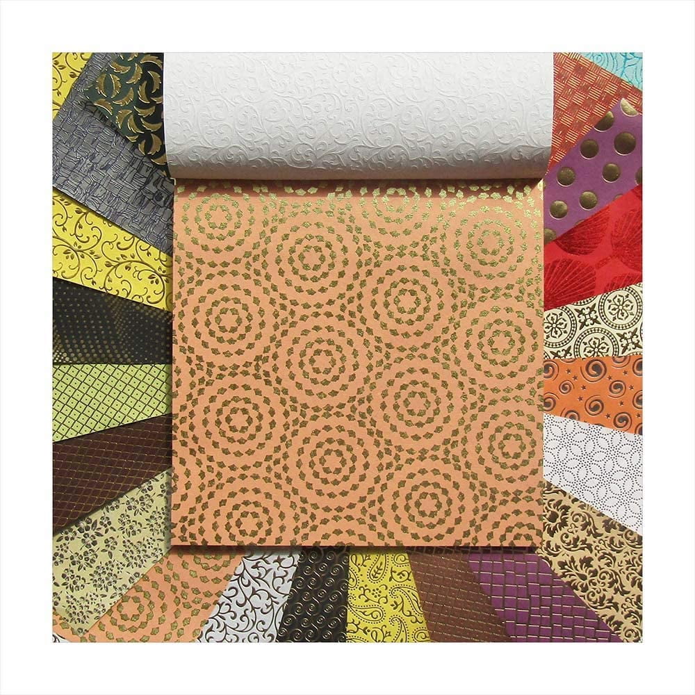 Paperhues Foil Fancy Collection Handmade Scrapbook Papers 12x12" Pad, 24 Sheets.