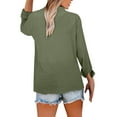 thumbnail image 5 of AKEGAMN Women's Loose Stand Collar Solid Color Long Sleeve Cotton Linen Blouse, Green S-5XL, 5 of 9