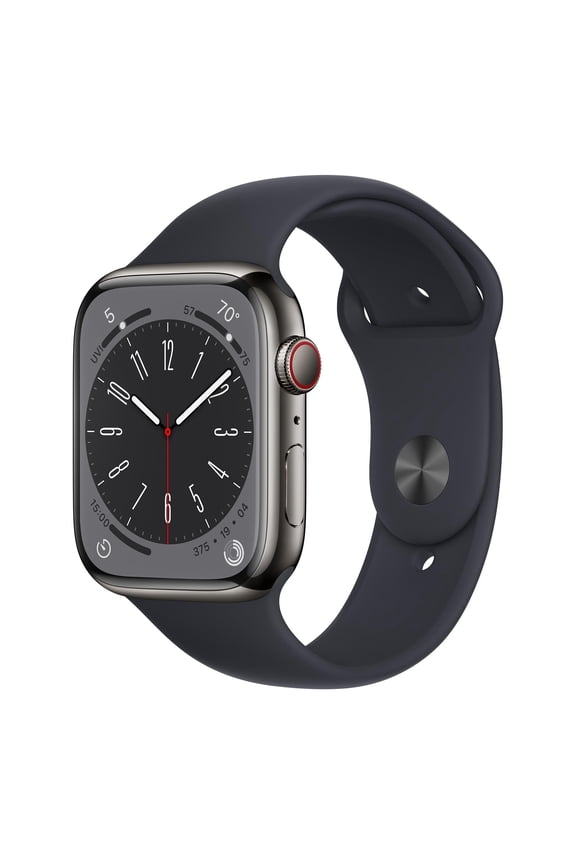 Restored Apple Watch 8th Generation (GPS, 45mm) - Graphite Stainless Steel - Midnight Sport Band (Refurbished)